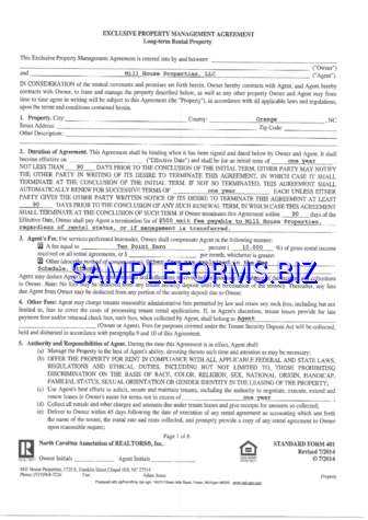 Exclusive Property Management Agreement pdf free